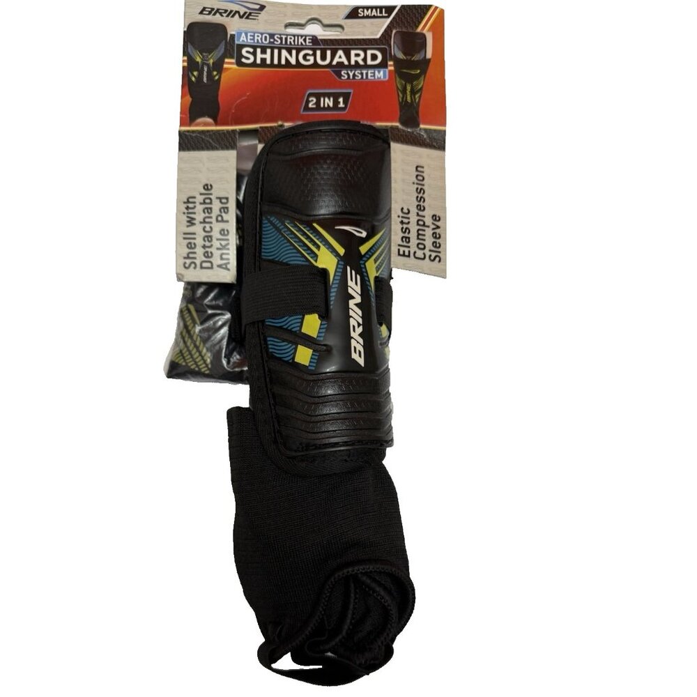 Brine Aero-Strike Soccer Shinguards Youth Small 2-in-1 Ankle Pad Compression New